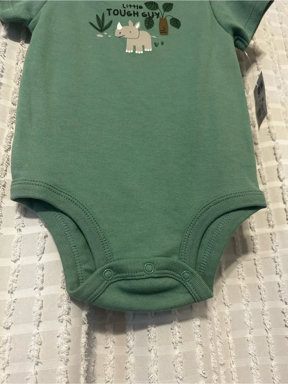 Lullaby Lane Little Tough Guy Rhino Bodysuit Sage Green 18M NWT